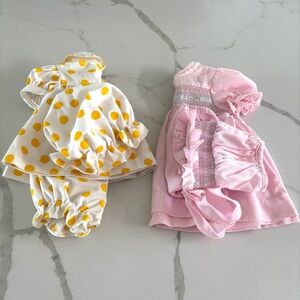 Pink and Yellow Polka Dot Kids Dresses Sets 3-6months
